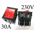 Przełącznik kołyskowy; czerwony; podświetlany; 230V; 30A; ON-ON; 6-pinów 