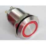 Przełącznik sterujący monostabilny; wandaloodporny; metalowy; podświetlanie oring; LED 12V; czerwone; NO/ NC; płaskie czoło; średnica montażu 19mm