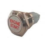  Przycisk wandaloodporny; chwilowy; monostabilny; 2A/250V; klawisz płaski; symbol START ENGINE; LED czerwony