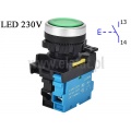 Przycisk zielony; podświetlenie LED 230V; NO; monostabilny 