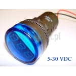 Woltomierz okrągły LED  niebieski  5-48VDC 28mm